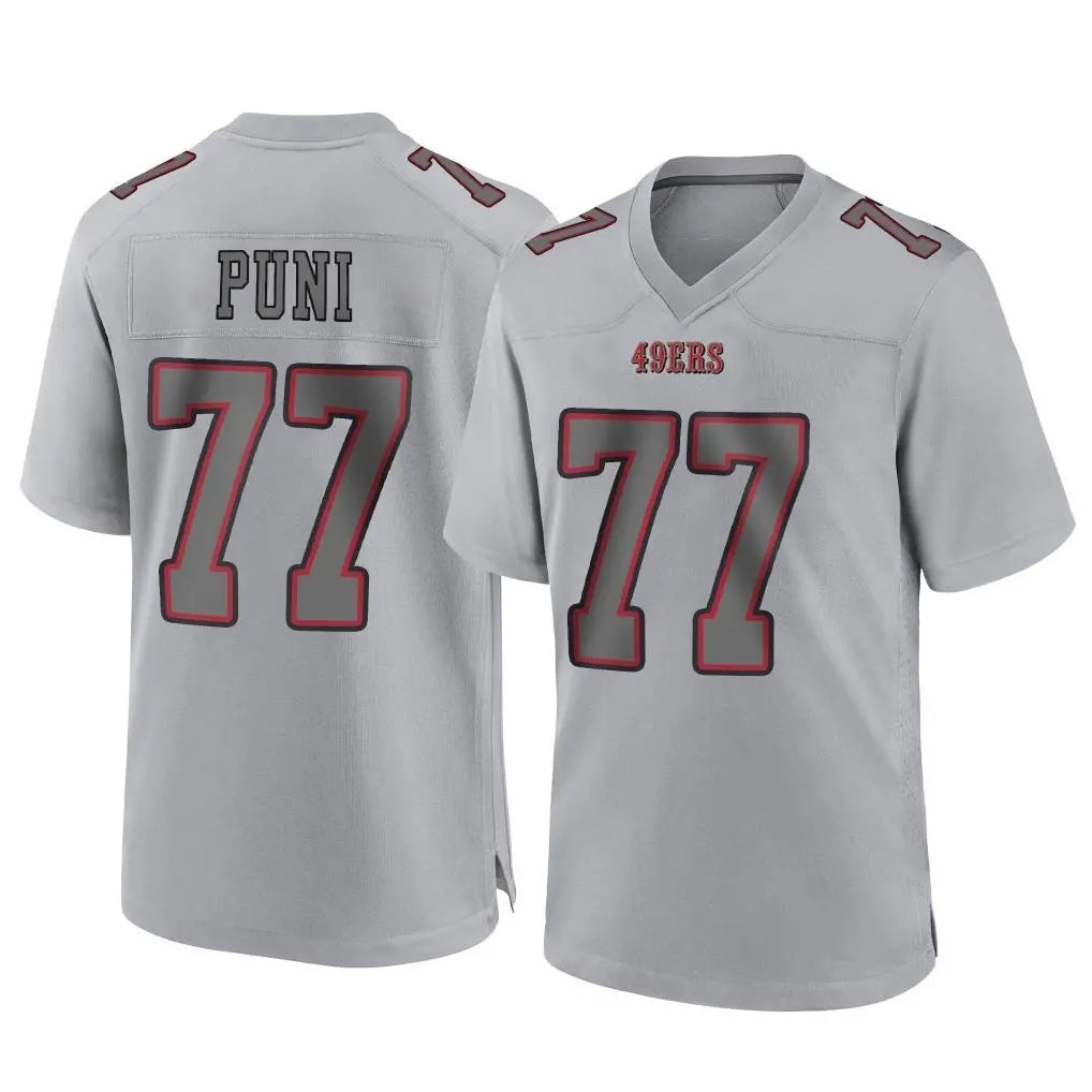 Tlead SF.49ers #77 Dominick Puni Player Gray Atmosphere Fashion Home Game Stitched Jerseys