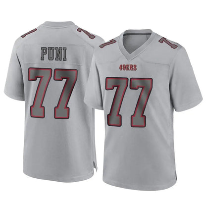 Tlead SF.49ers #77 Dominick Puni Player Gray Atmosphere Fashion Home Game Stitched Jerseys