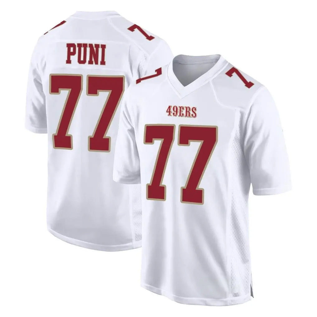 Tlead SF.49ers #77 Dominick Puni Player White Fashion Home Game Stitched Jerseys
