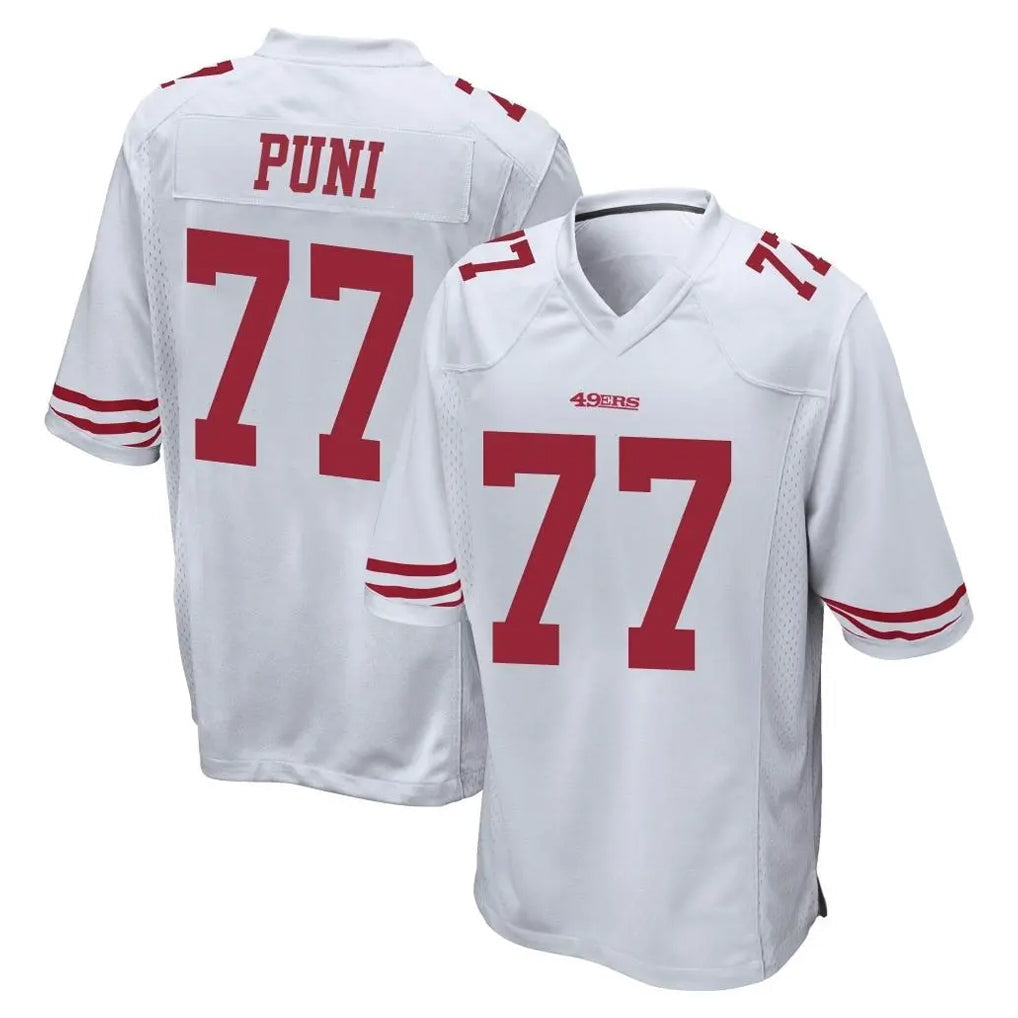 Tlead SF.49ers #77 Dominick Puni Player White Home Game Stitched Jerseys
