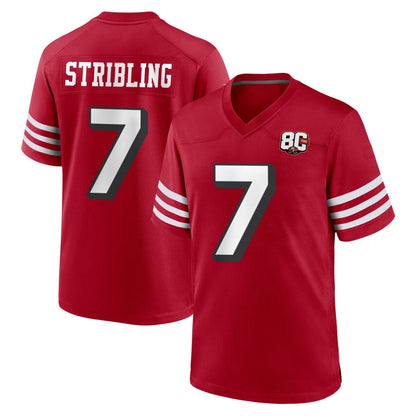 Tlead SF.49ers #7 De'Zhaun Stribling Player Red 80th Game Home Stitched Jerseys