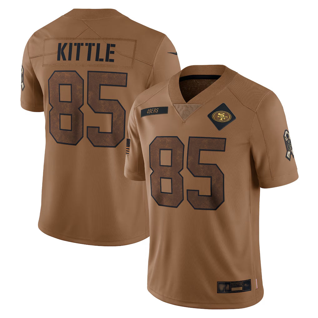 Tlead SF.49ers #85 George Kittle Player Brown Salute To Service Limited Stitched Jerseys