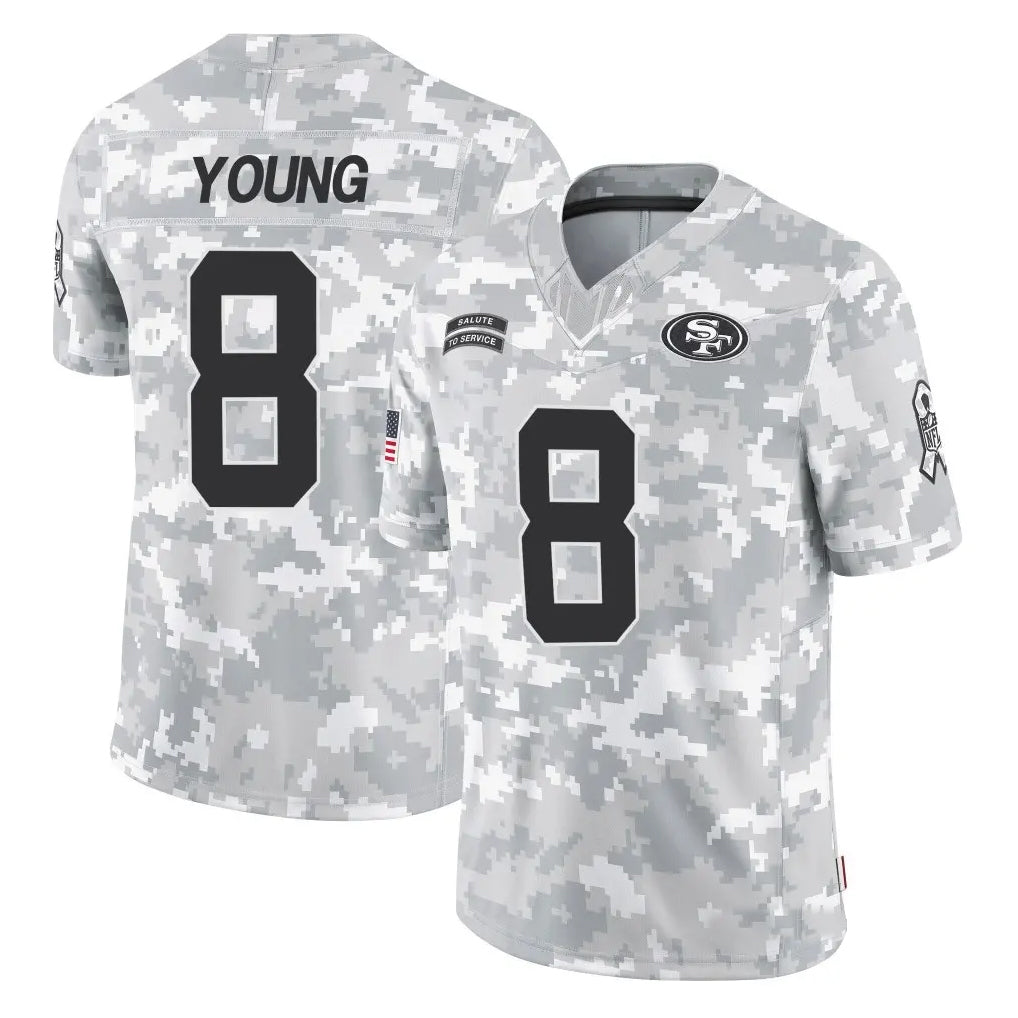 Tlead SF.49ers #8 Steve Young Player Arctic Camo Salute to Service Stitched Jerseys