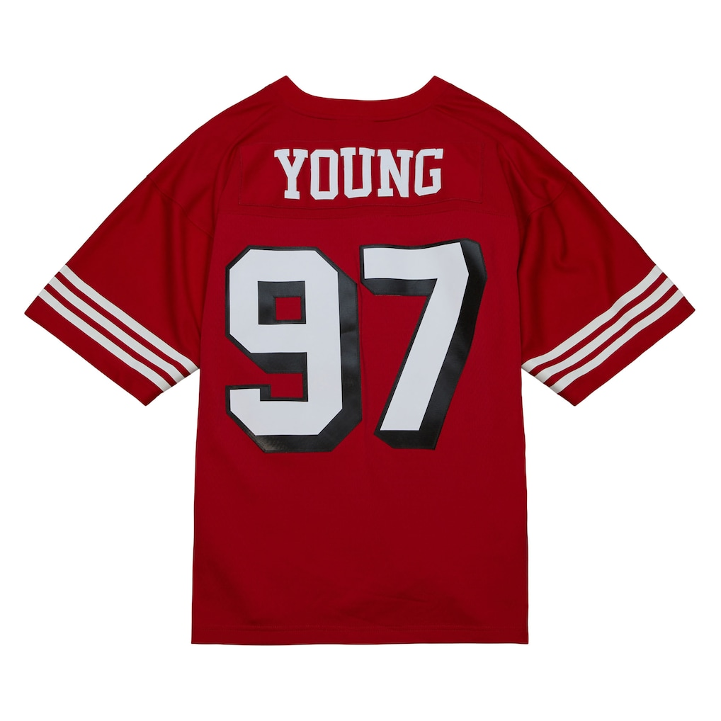 Tlead SF.49ers #97 Bryant Young Mitchell & Ness Scarlet Legacy Replica Stitched Puhic Jersey