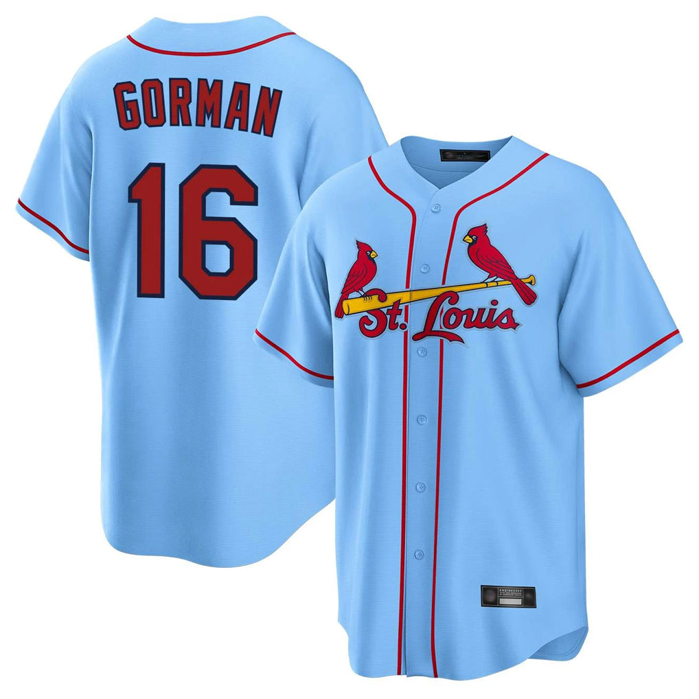 Tlead St. Louis Cardinals #16 Nolan Gorman Player Light Blue Home Game Stitched Jerseys