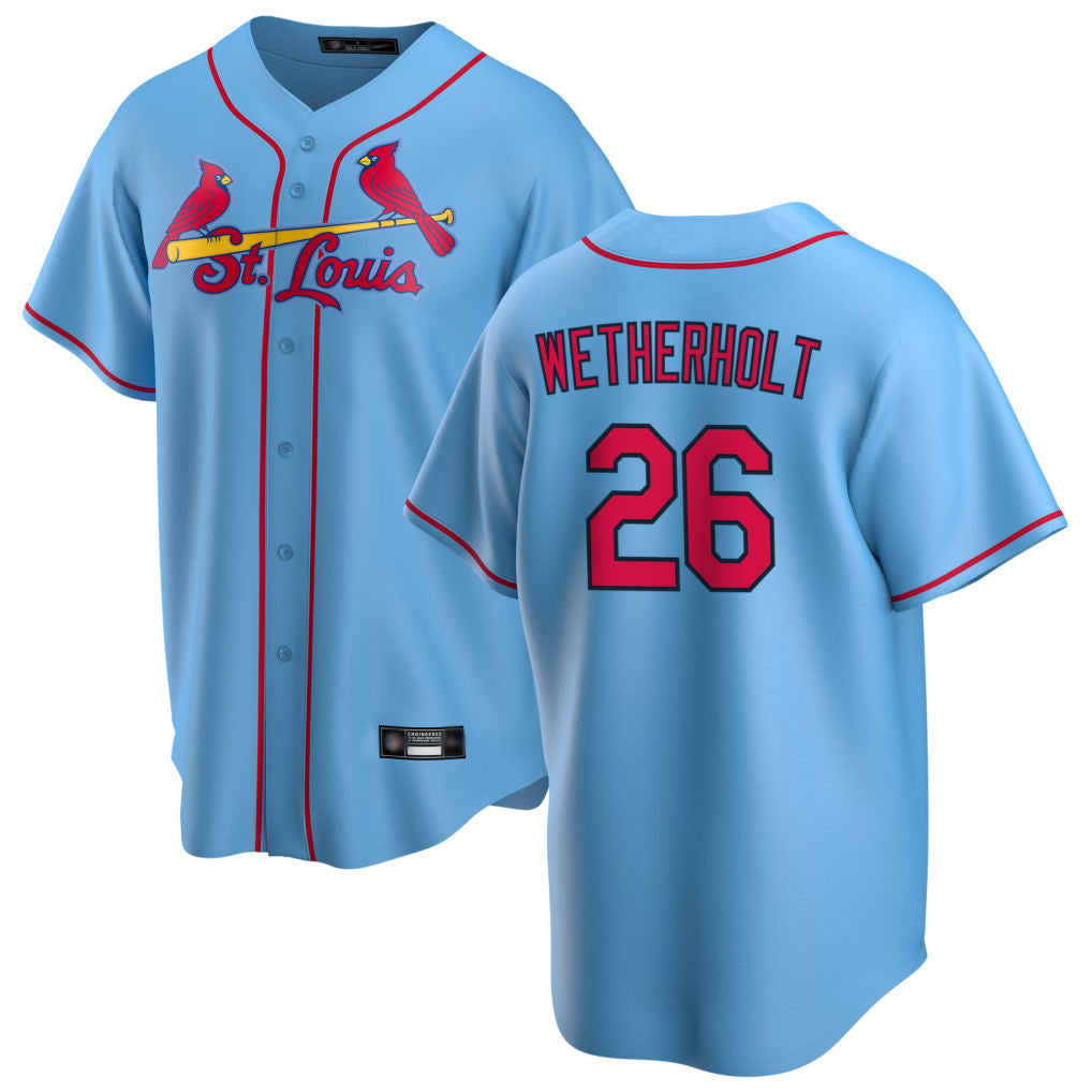 Tlead St. Louis Cardinals #26 JJ Wetherholt Player Light Blue Home Game Stitched Jerseys