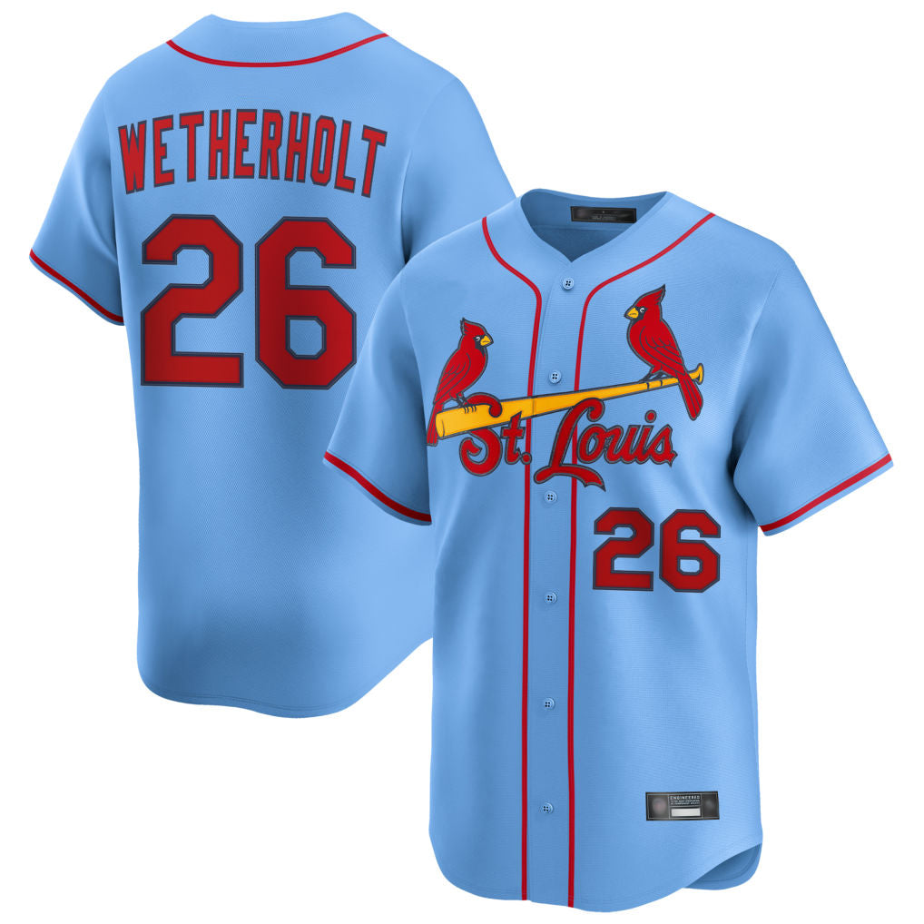 Tlead St. Louis Cardinals #26 JJ Wetherholt Player Light Blue Home Limited Stitched Jerseys