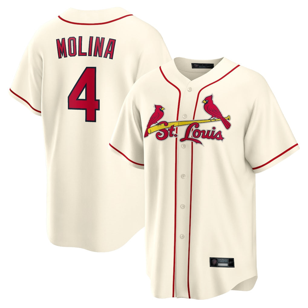Tlead St. Louis Cardinals #4 Yadier Molina Player Cream Home Game Stitched Jerseys