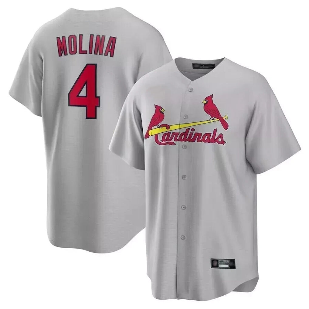 Tlead St. Louis Cardinals #4 Yadier Molina Player Gray Home Game Stitched Jerseys