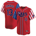 Tlead TB.Rays #13 Junior Caminero Player Red 2025 Independence Day Vapor Premier Limited Stitched Jerseys