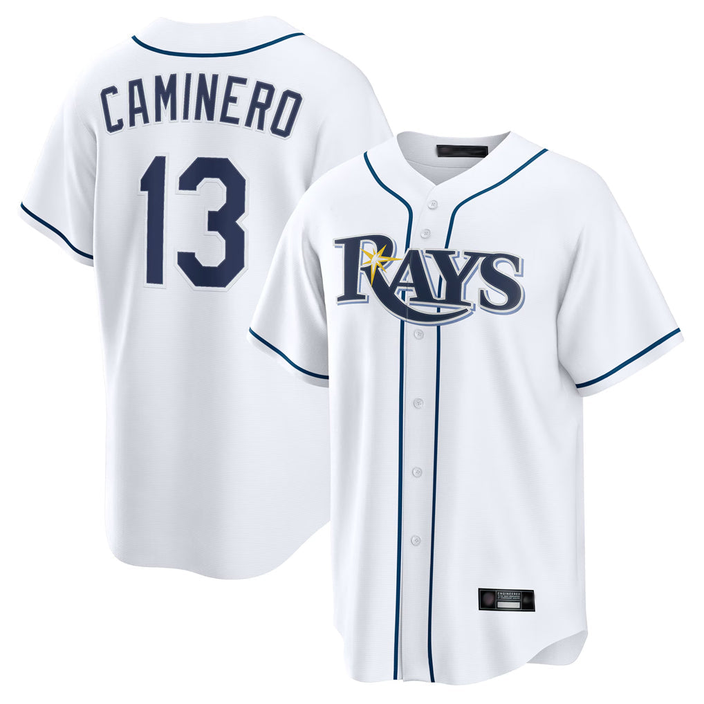 Tlead TB.Rays #13 Junior Caminero Player White Home Game Stitched Jerseys