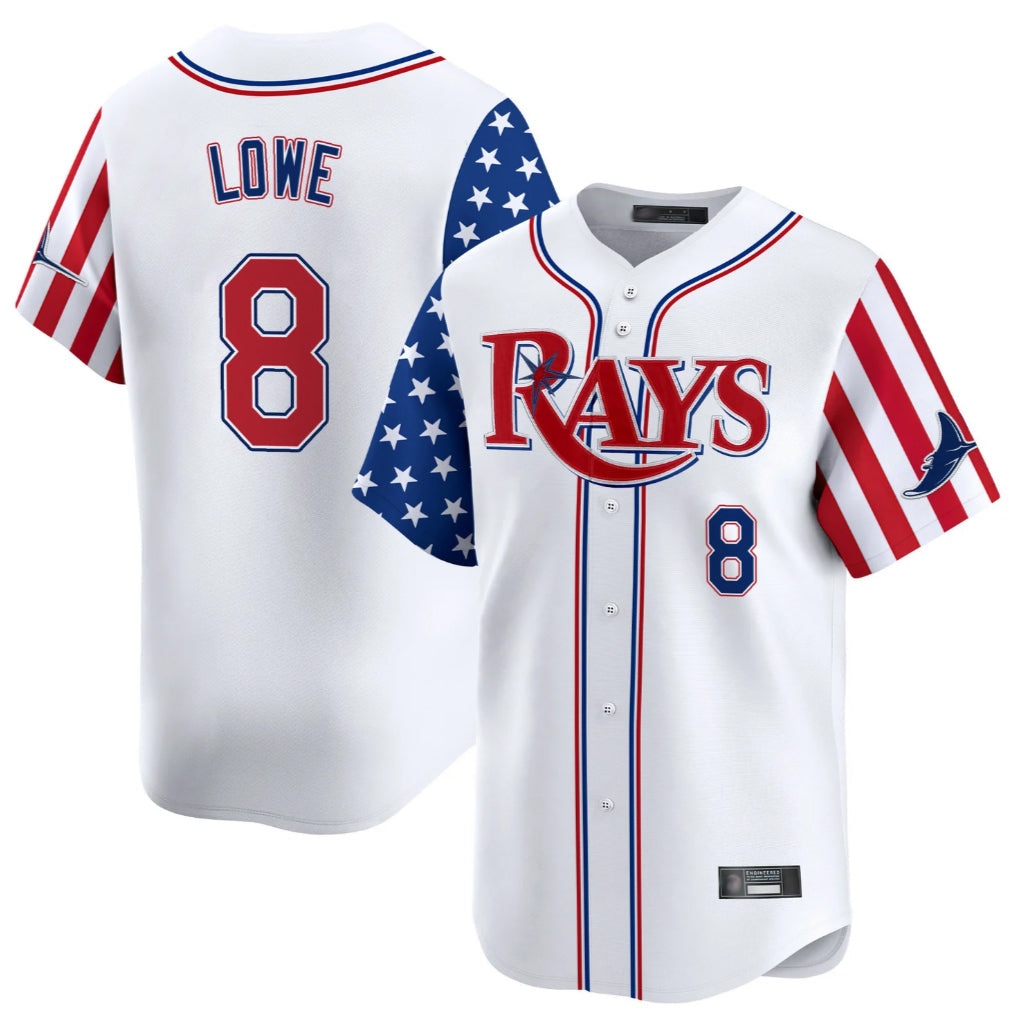 Tlead TB.Rays TB.Rays #8 Brandon Lowe Player White 2025 Independence Day Vapor Premier Limited Stitched Jerseys