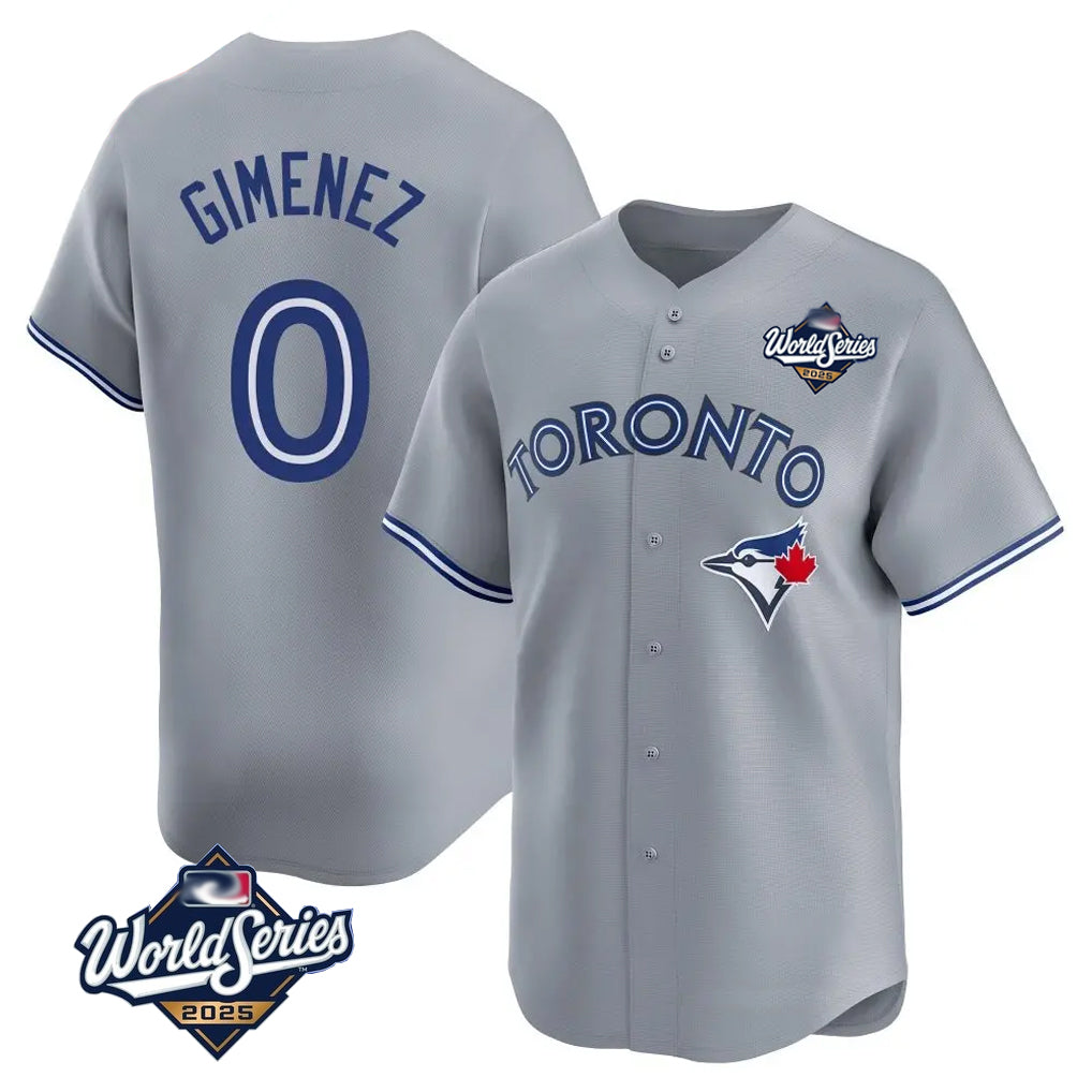 Tlead T.Blue Jays #0 Andres Gimenez Player Gray 2025 World Series Game Stitched Jerseys