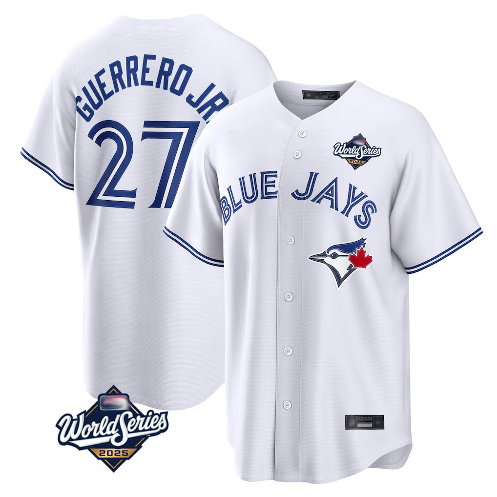 Tlead T.Blue Jays #27 Vladimir Guerrero Jr Player White 2025 World Series Game Stitched Jersey