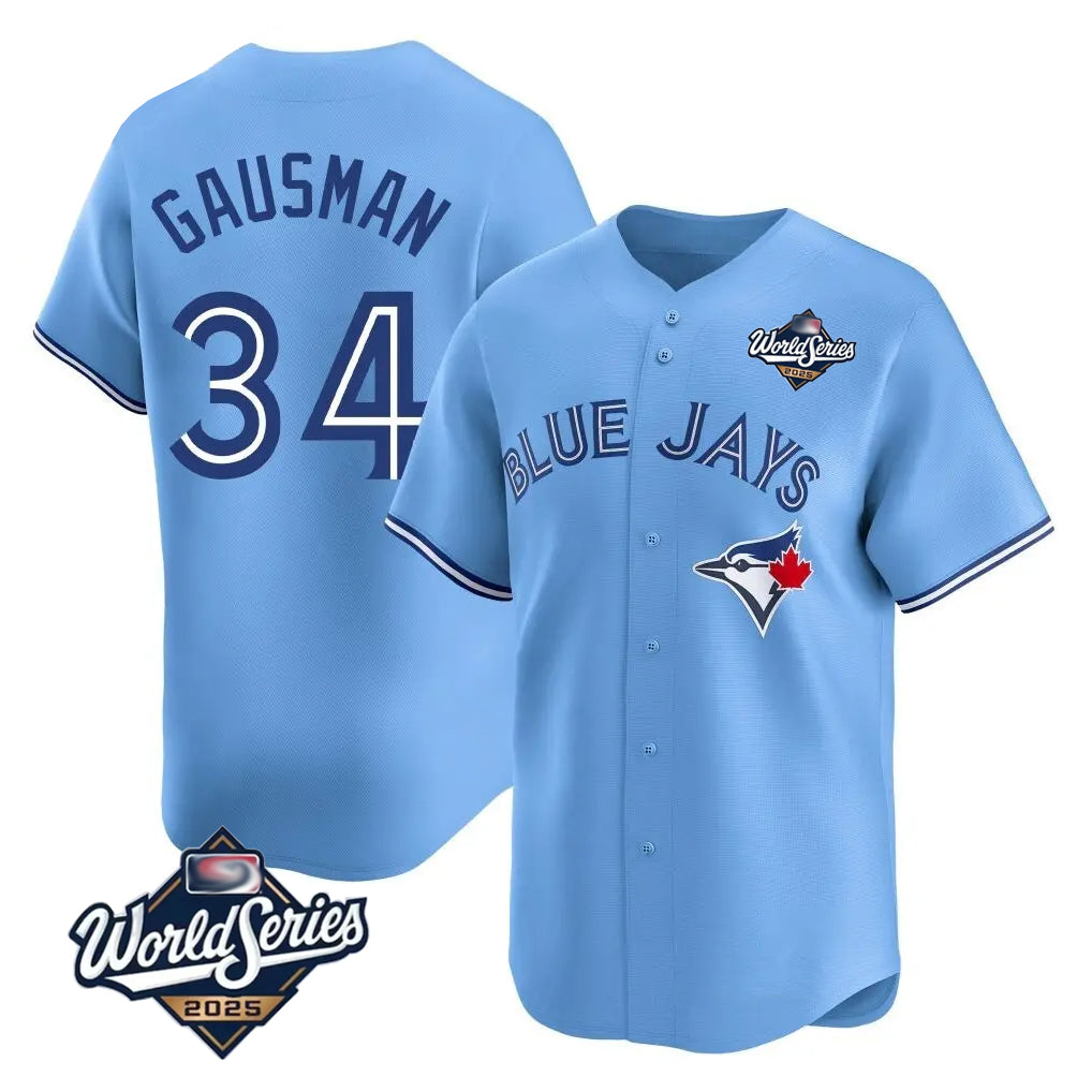 Tlead T.Blue Jays #34 Kevin Gausman Player Blue 2025 World Series Limited Stitched Jerseys