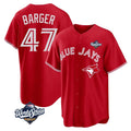 Tlead T.Blue Jays #47 Addison Barger Player Red 2025 World Series Game Stitched Jerseys