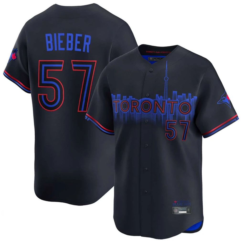 Tlead T.Blue Jays #57 Shane Bieber Player Black City Connect Limited Home Stitched Jerseys