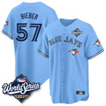 Tlead T.Blue Jays #57 Shane Bieber Player Blue 2025 World Series All Stitched Jerseys