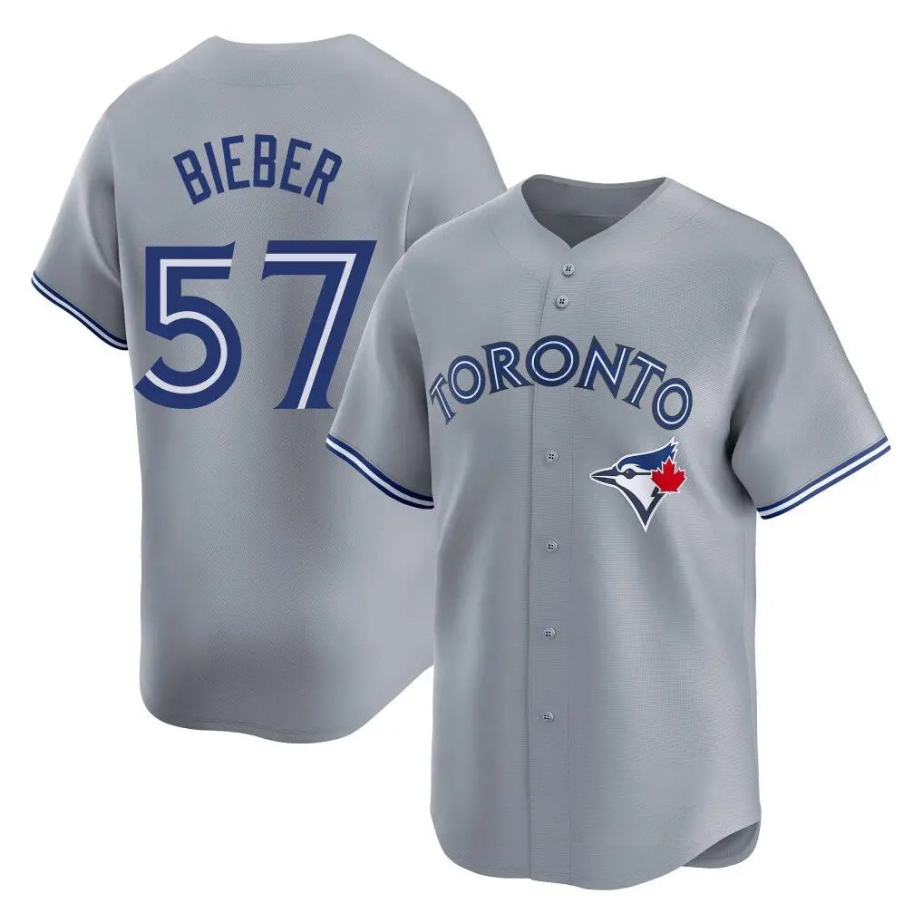 Tlead T.Blue Jays #57 Shane Bieber Player Gray Home Stitched Jerseys