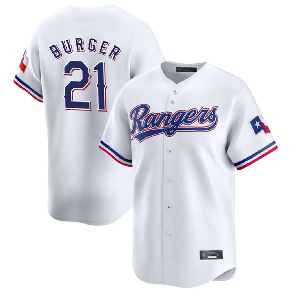 Tlead T.Rangers #21 Jake Burger Player White&Blue Home Limited Stitched Jerseys