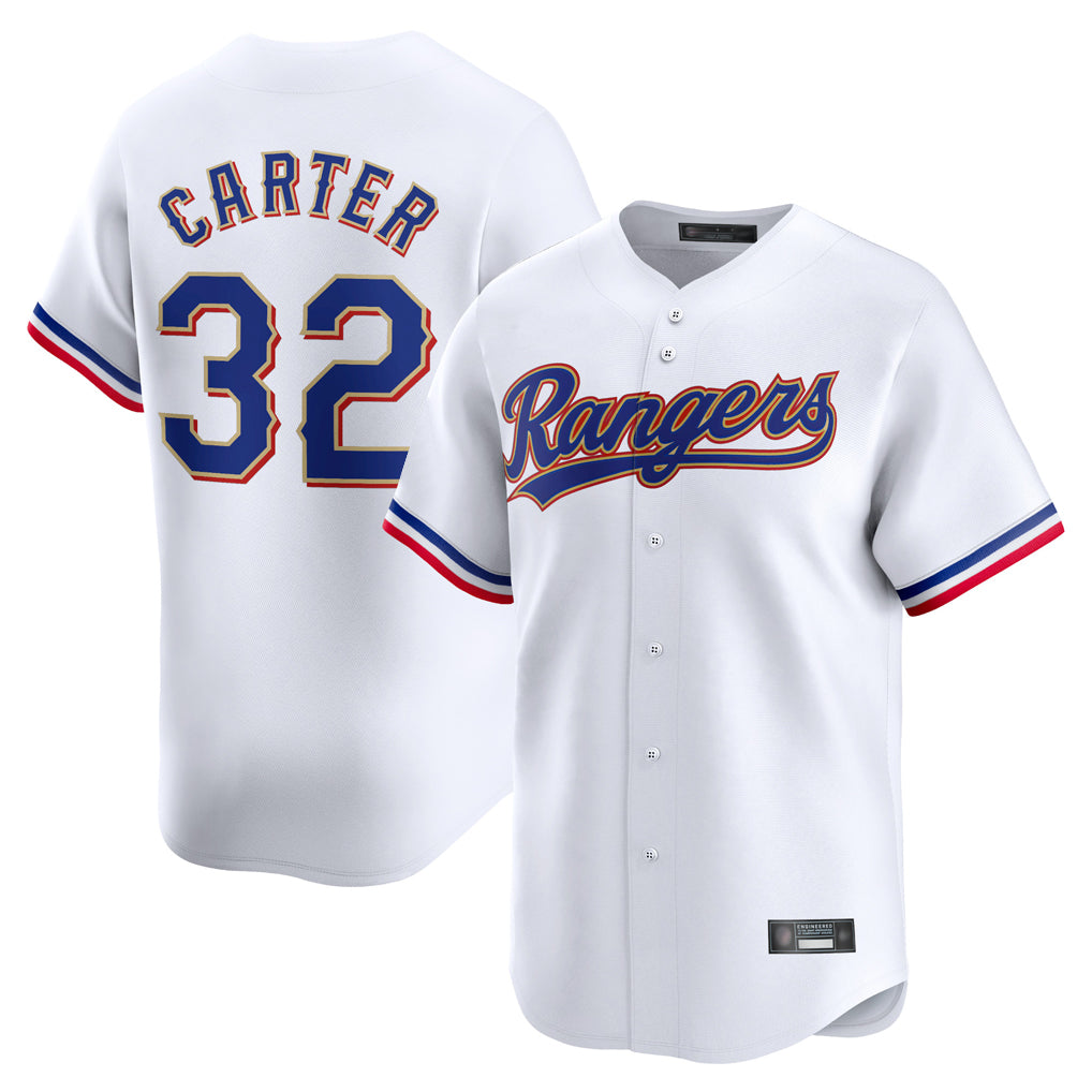 Tlead T.Rangers #32 Evan Carter Player Gold Collection Limited Edition White Stitched Jerseys