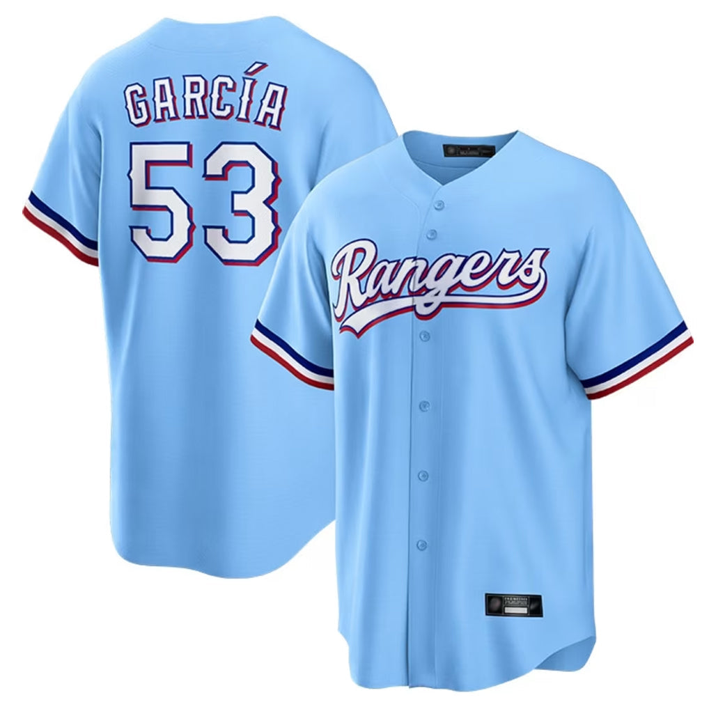 Tlead T.Rangers #53 Adolis Garcia Player Light Blue Home Game Stitched Jerseys