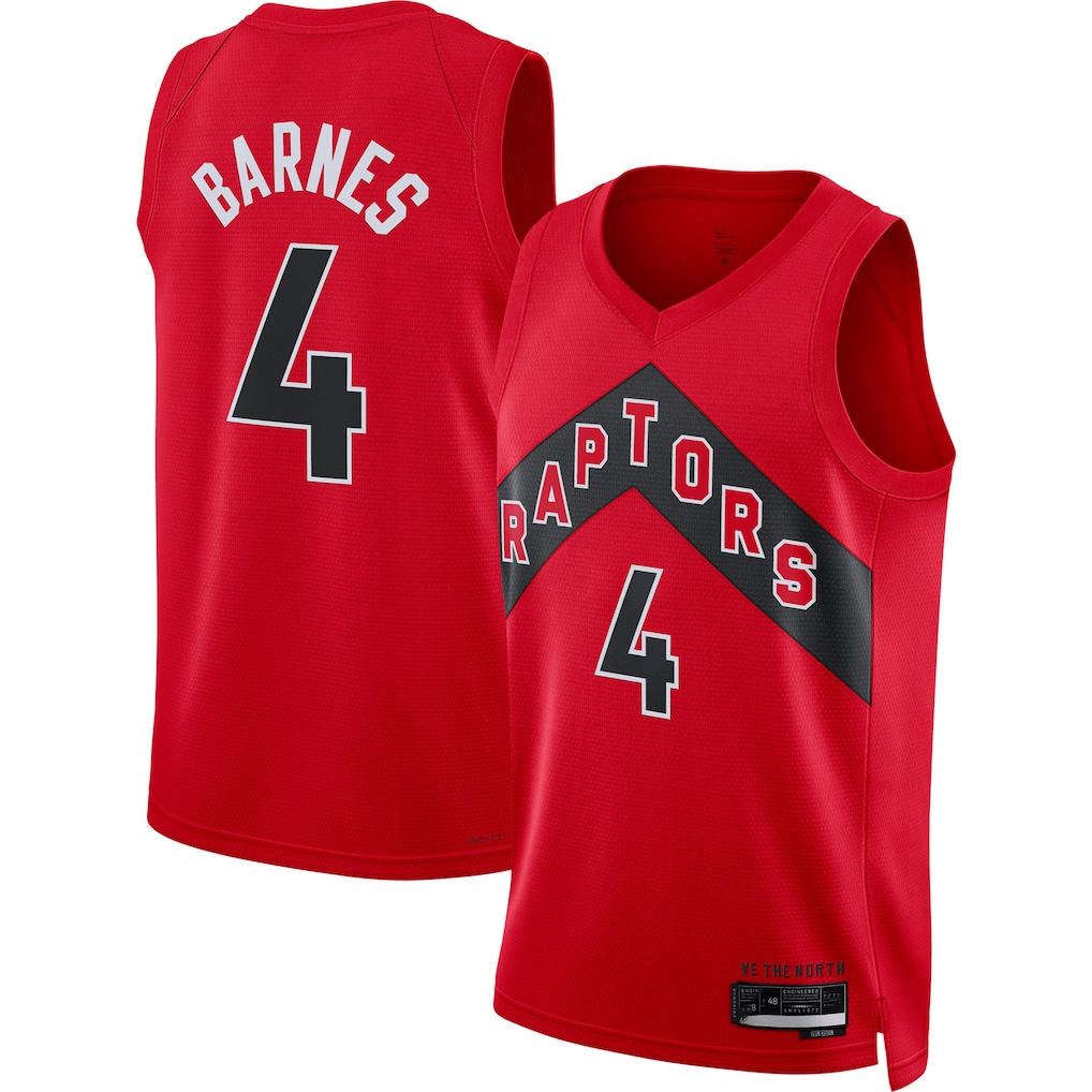 Tlead T.Raptors #4 Scottie Barnes Red Swingman Jerseys - Icon Edition