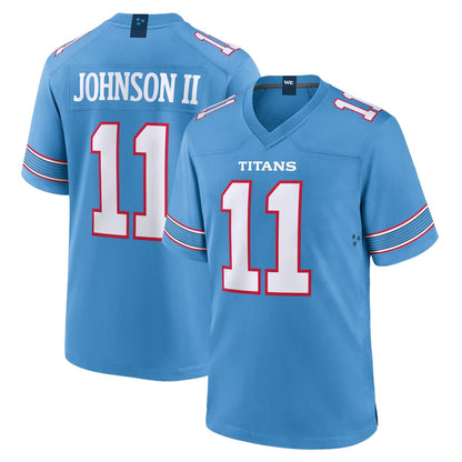 Tlead T.Titans #11 Jermaine Johnson II Player Light Blue 2026 Game Home Stitched Jerseys
