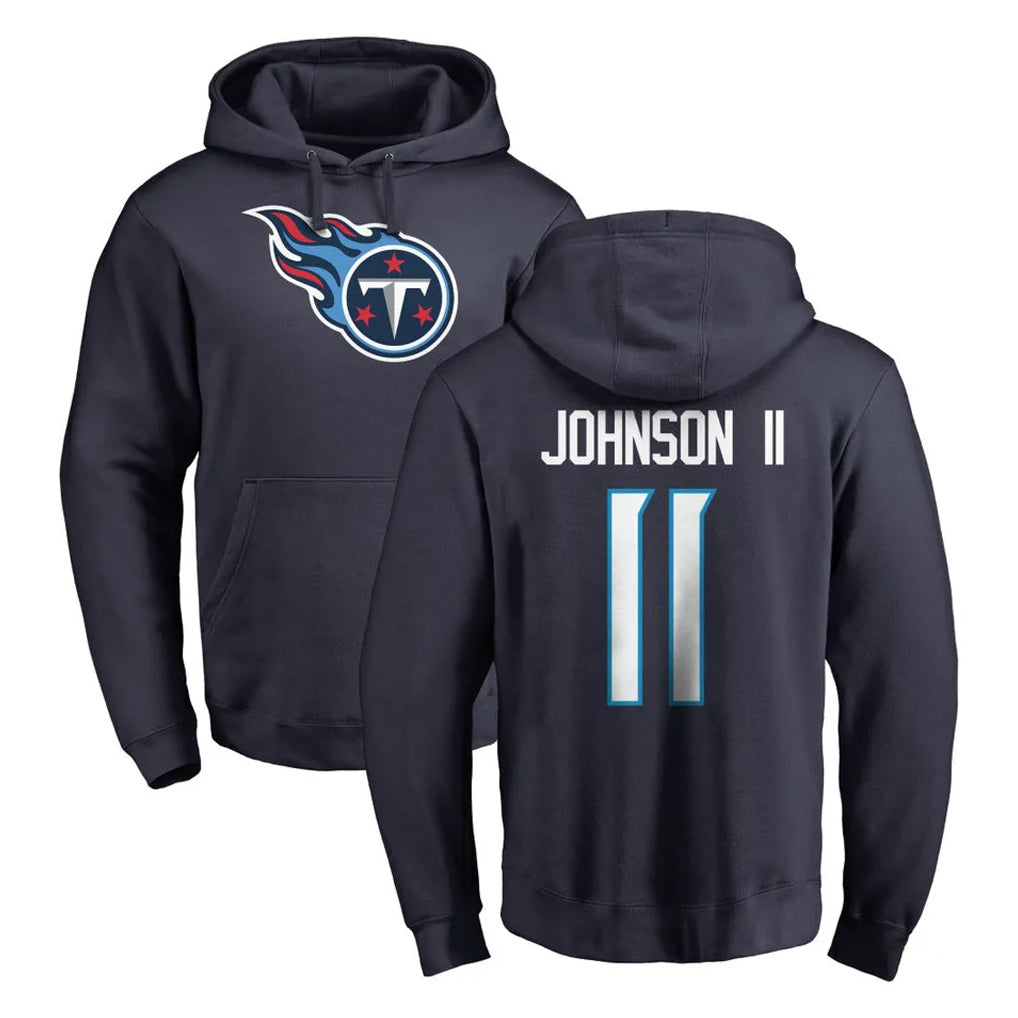 Tlead T.Titans #11 Jermaine Johnson II Player Navy Logo Pullover Hoodies Home Game Stitched Jerseys