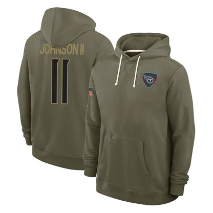 Tlead T.Titans #11 Jermaine Johnson II Player Olive Salute to Service Hoodies Home Game Stitched Jerseys