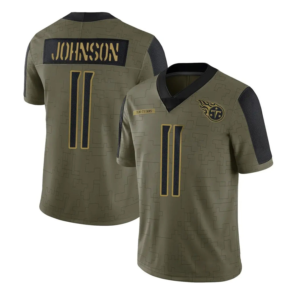 Tlead T.Titans #11 Jermaine Johnson II Player Olive Salute to Service Limited Home Game Stitched Jerseys