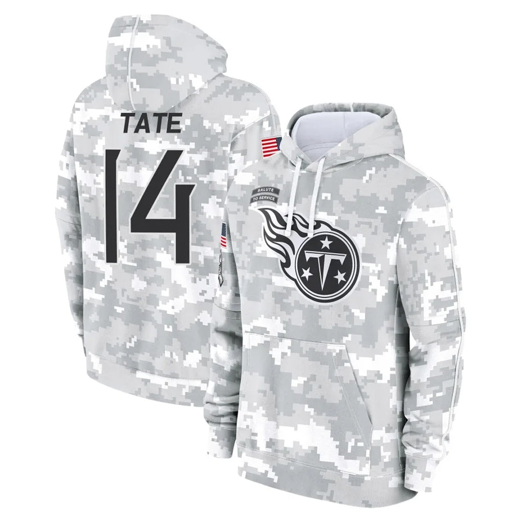 Tlead T.Titans #14 Carnell Tate Player Camo Arctic Salute to Service Pullover Hoodies Home Game Stitched Jerseys