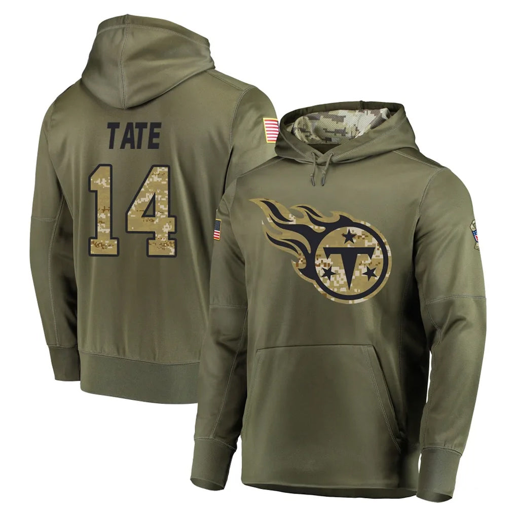 Tlead T.Titans #14 Carnell Tate Player Olive Salute to Service Pullover Hoodies Home Game Stitched Jerseys