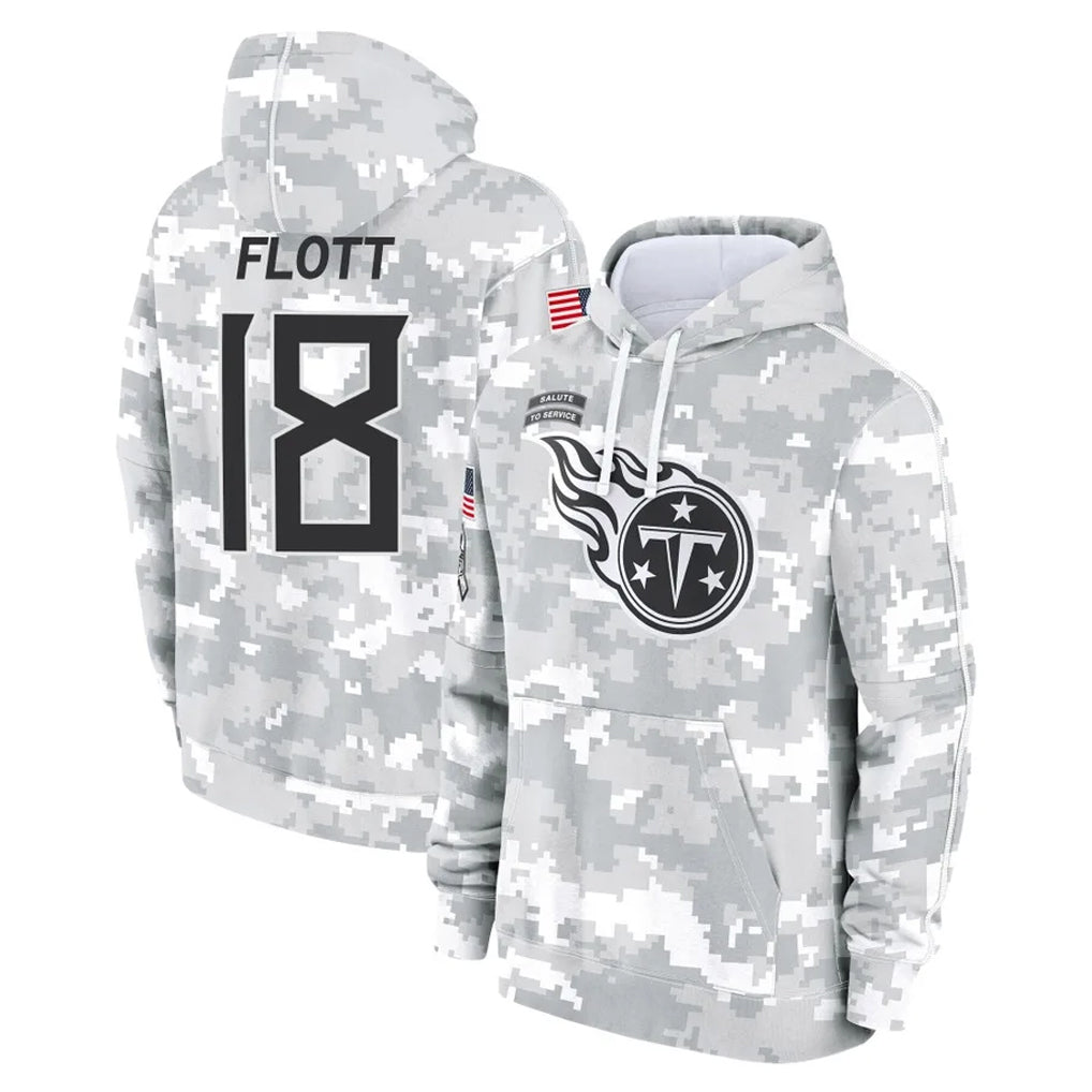 Tlead T.Titans #18 Cor'Dale Flott Player Camo Arctic Salute to Service Pullover Hoodies Home Game Stitched Jerseys