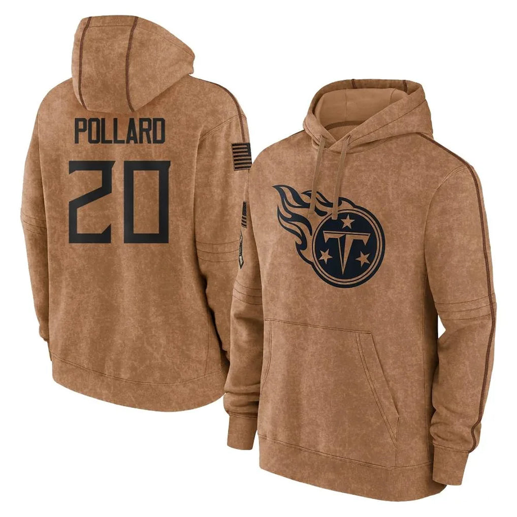 Tlead T.Titans #20 Tony Pollard Player Brown Salute To Service Club Pullover Hoodies Home Game Stitched Jerseys