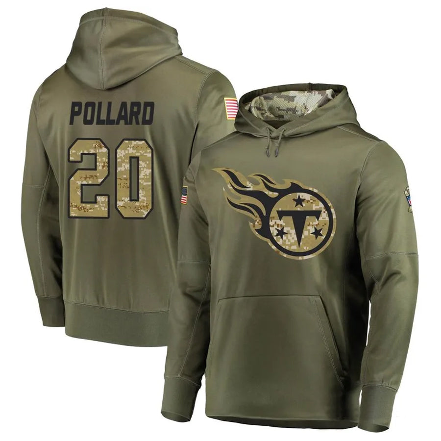 Tlead T.Titans #20 Tony Pollard Player Camo Salute To Service Hoodies Olive Stitched Jerseys