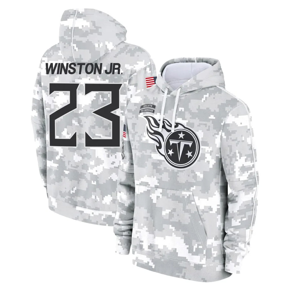 Tlead T.Titans #23 Kevin Winston Jr. Player Camo Arctic Salute to Service Pullover Hoodies Home Game Stitched Jerseys