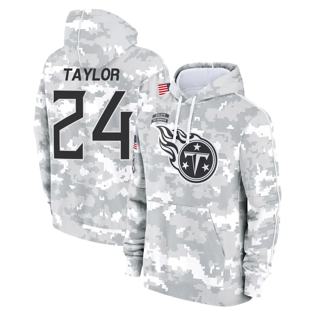 Tlead T.Titans #24 Alontae Taylor Player Camo Arctic Salute to Service Pullover Hoodies Home Game Stitched Jerseys