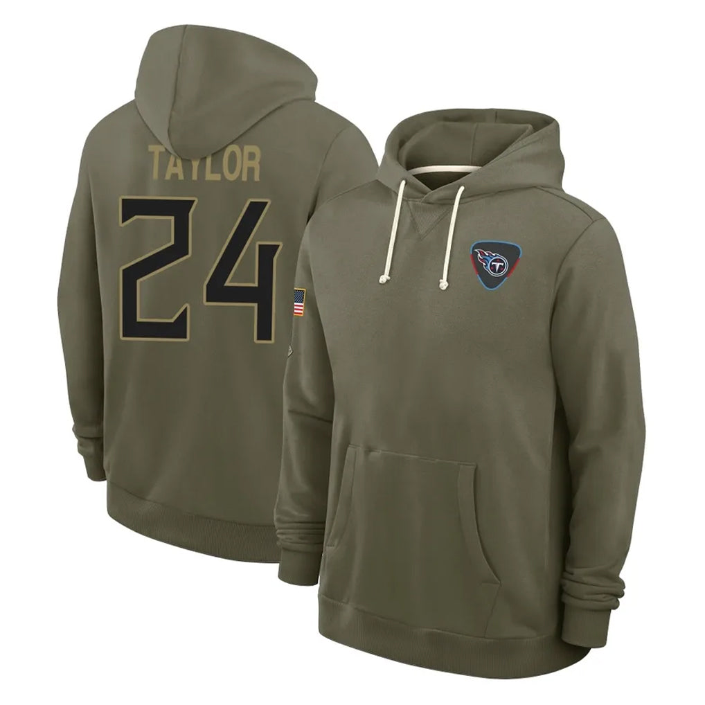 Tlead T.Titans #24 Alontae Taylor Player Olive Salute to Service Hoodies Home Game Stitched Jerseys