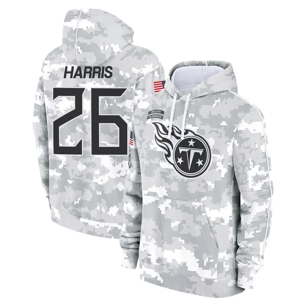 Tlead T.Titans #26 Marcus Harris Player Camo Arctic Salute to Service Pullover Hoodies Home Game Stitched Jerseys