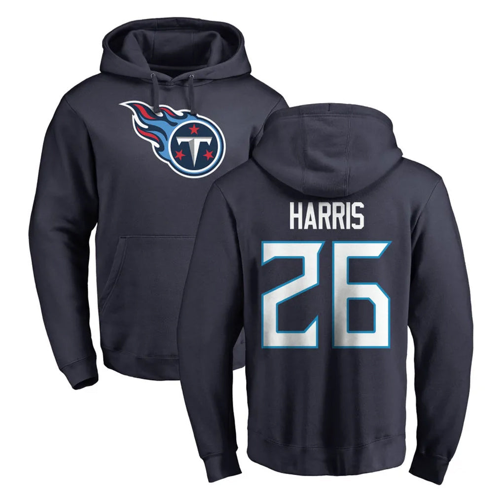 Tlead T.Titans #26 Marcus Harris Player Navy Logo Pullover Hoodies Home Game Stitched Jerseys