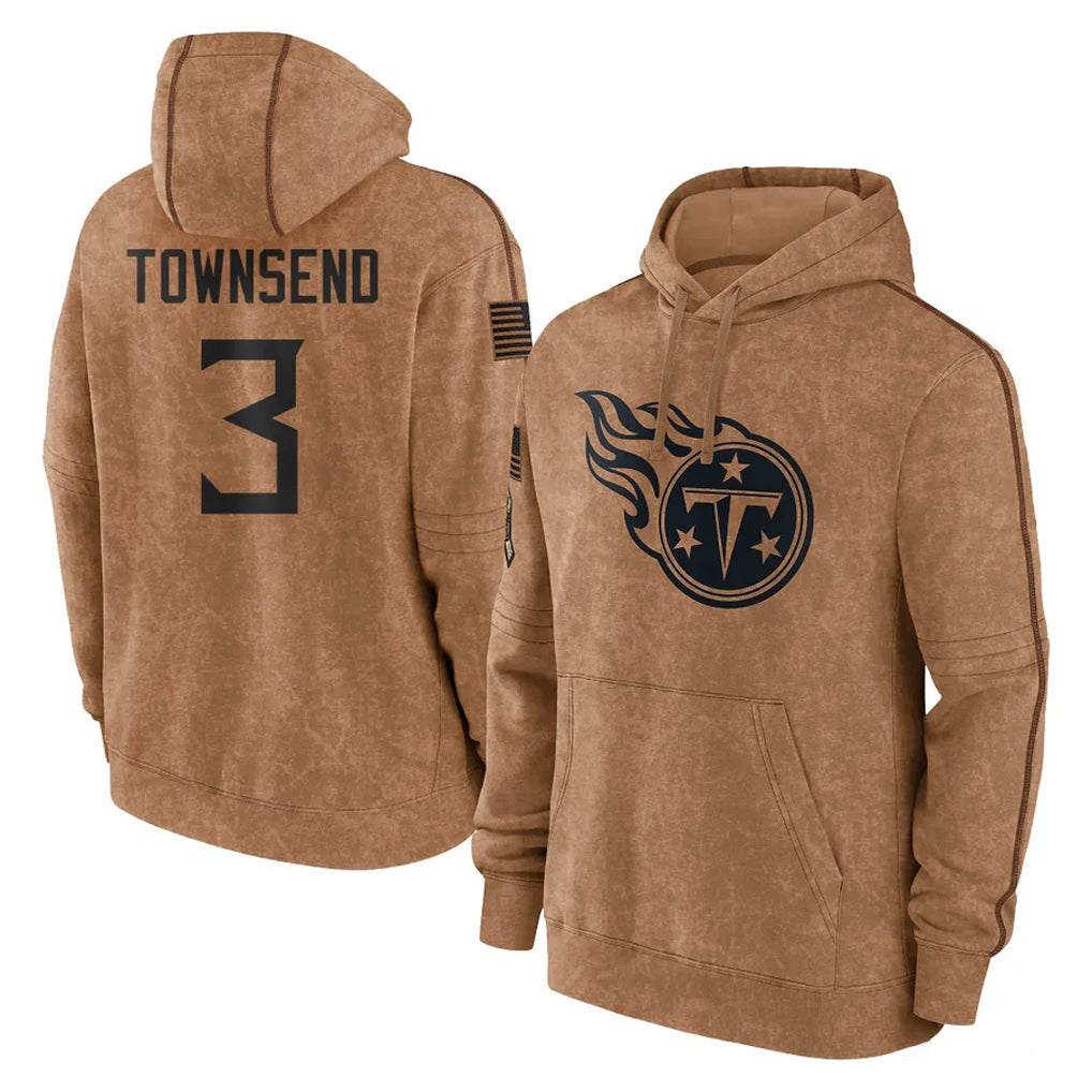Tlead T.Titans #3 Tommy Townsend Player Brown Salute To Service Club Pullover Hoodies Home Game Stitched Jerseys