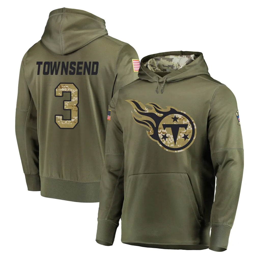 Tlead T.Titans #3 Tommy Townsend Player Olive Salute to Service Pullover Hoodies Home Game Stitched Jerseys