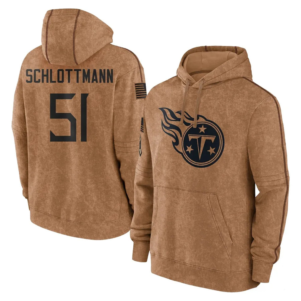 Tlead T.Titans #51 Austin Schlottmann Player Brown Salute To Service Club Pullover Hoodies Home Game Stitched Jerseys