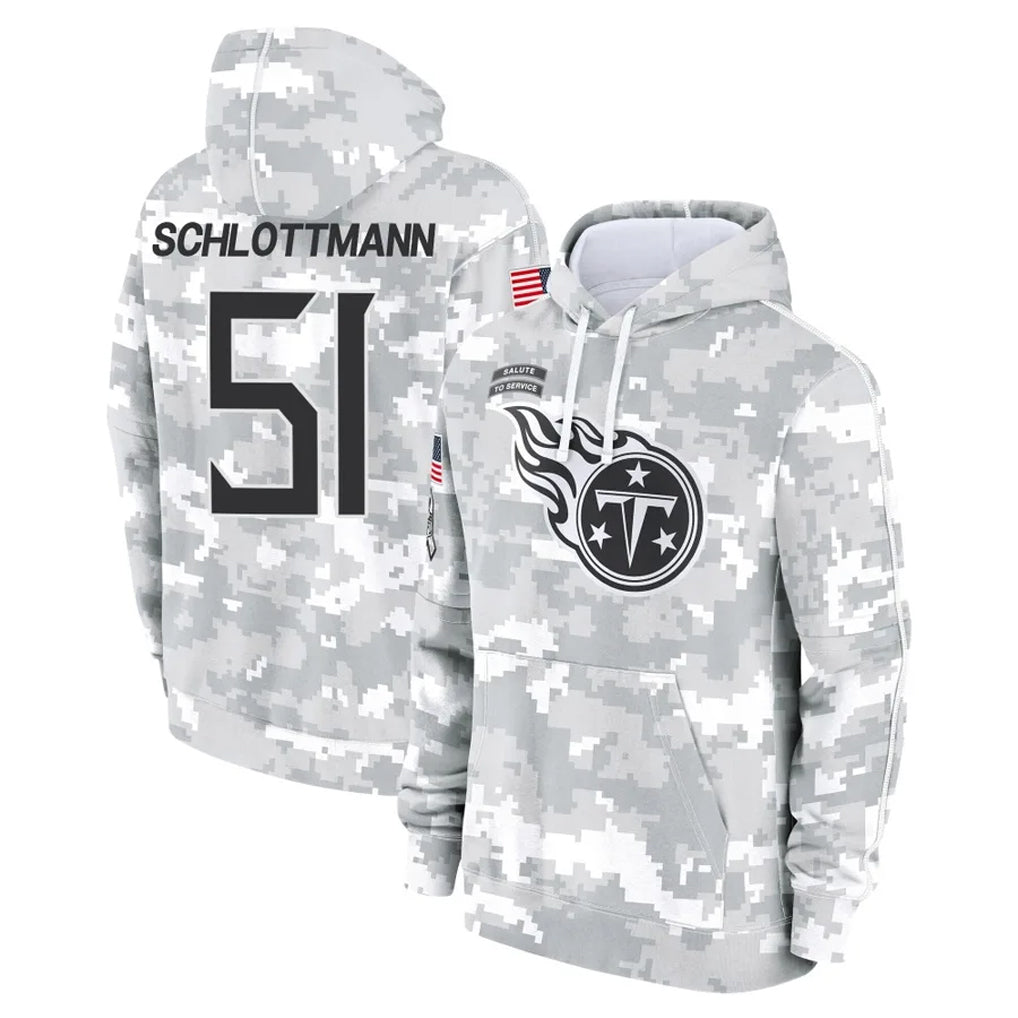 Tlead T.Titans #51 Austin Schlottmann Player Camo Arctic Salute to Service Pullover Hoodies Home Game Stitched Jerseys