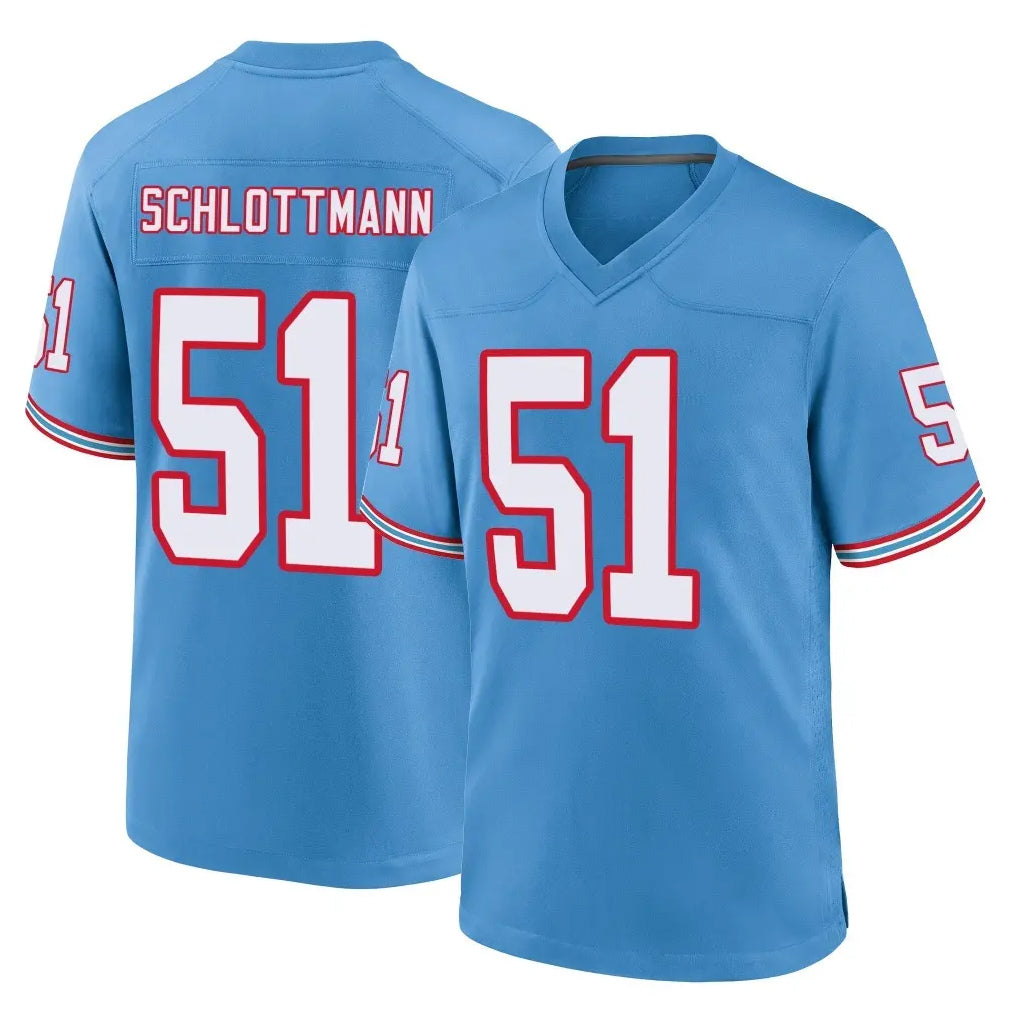 Tlead T.Titans #51 Austin Schlottmann Player Light Blue Oilers Throwback Home Game Stitched Jerseys
