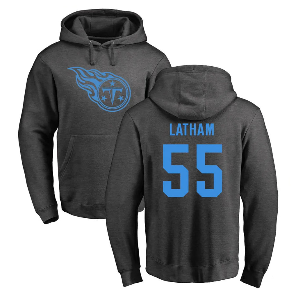 Tlead T.Titans #55 JC Latham Player Ash One Color Pullover Hoodies Home Game Stitched Jerseys