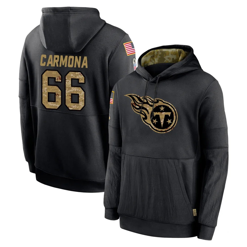 Tlead T.Titans #66 Fernando Carmona Jr. Player Black Salute to Service Sideline Performance Pullover Hoodies Home Game Stitched Jerseys