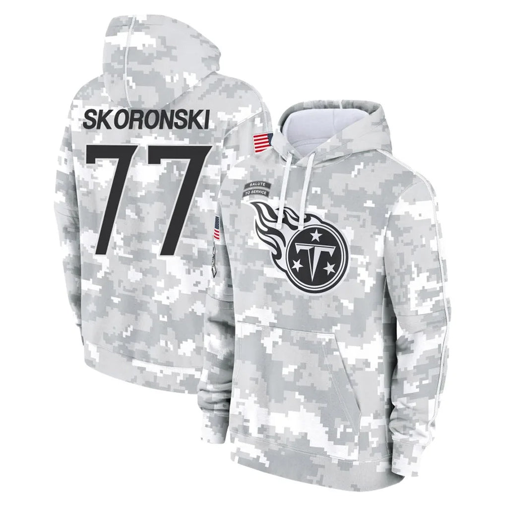 Tlead T.Titans #77 Peter Skoronski Player Camo Arctic Salute to Service Pullover Hoodies Home Game Stitched Jerseys