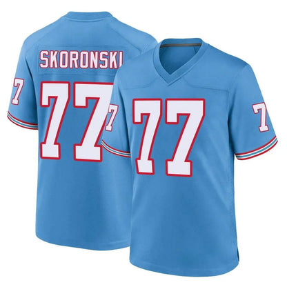 Tlead T.Titans #77 Peter Skoronski Player Light Blue Oilers Throwback Home Game Stitched Jerseys